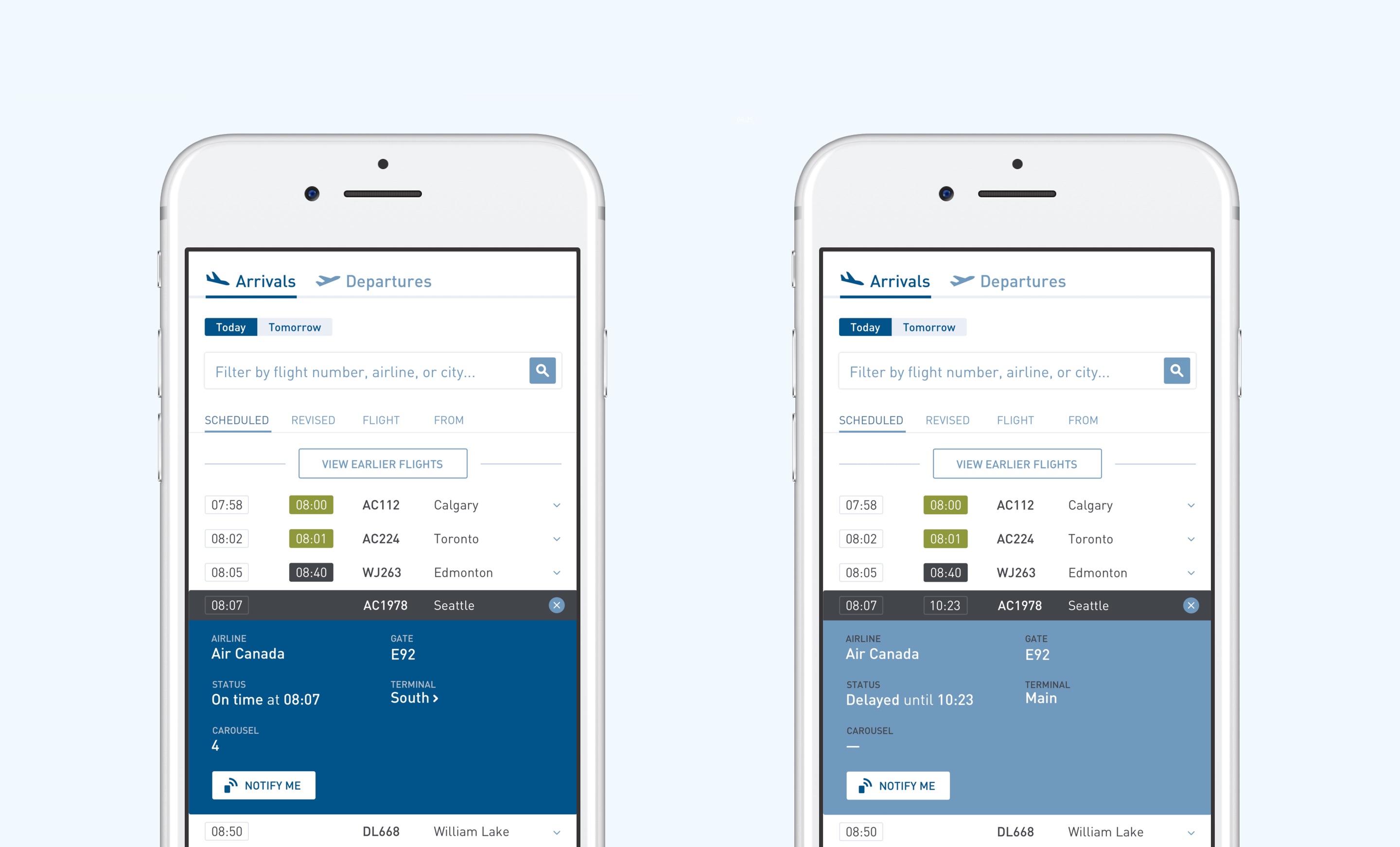 Updated flight table - mobile